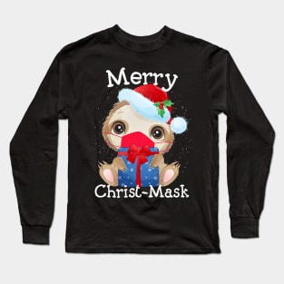 Christmas 2020 Cute Sloth Wear a Mask Santa Hat Quarantine Long Sleeve T-Shirt